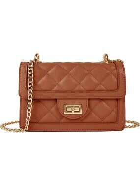 Women's Tan Brown Small Quilted Imported Cross Body Mini Shoulder Bag Purse